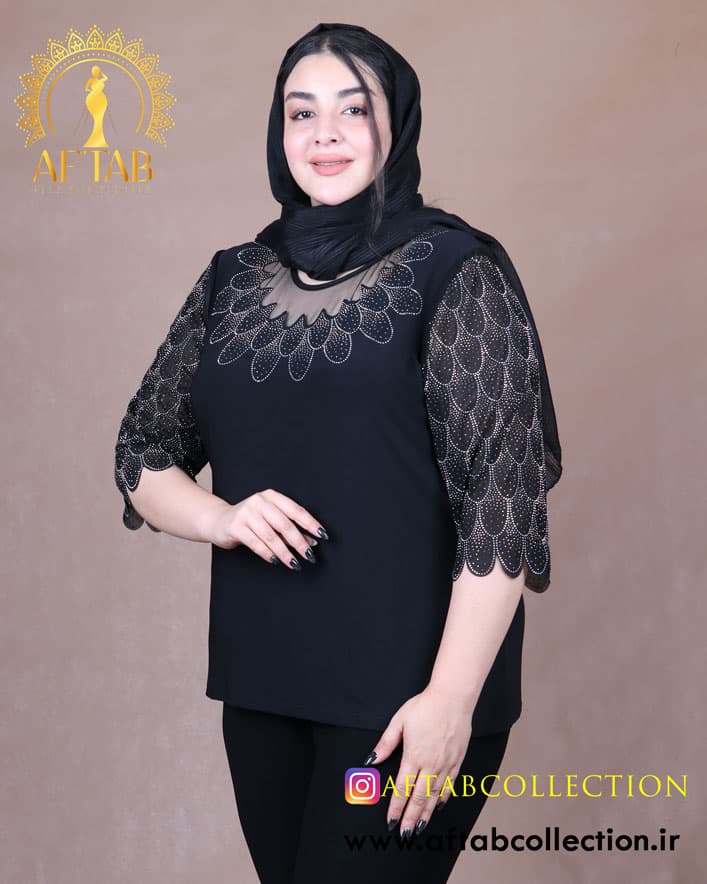 شومیز جودون آستین حریر برش دار سایزبزرگ 4219 — تصویر ۷