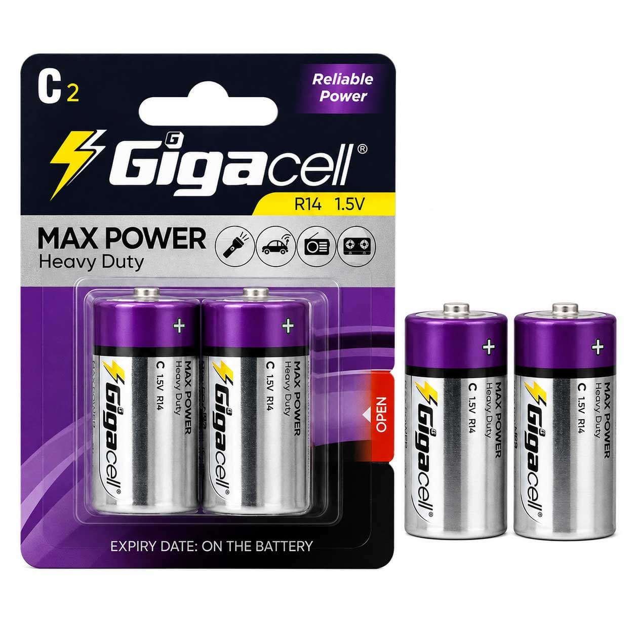 باتری سایز C متوسط Gigacell Max Power بسته 2 عددی