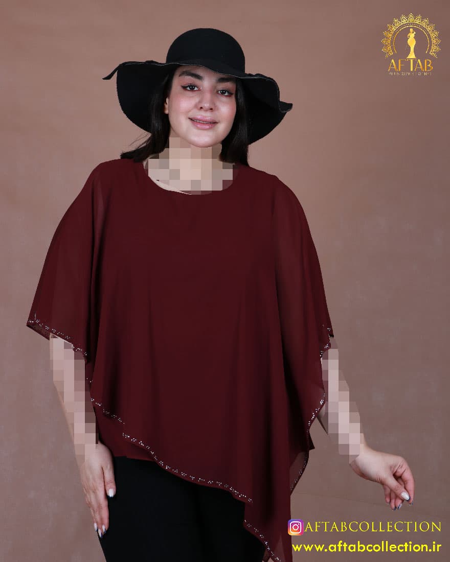شومیز حریر دو تیکه برش دار سایزبزرگ 6048 — تصویر ۲