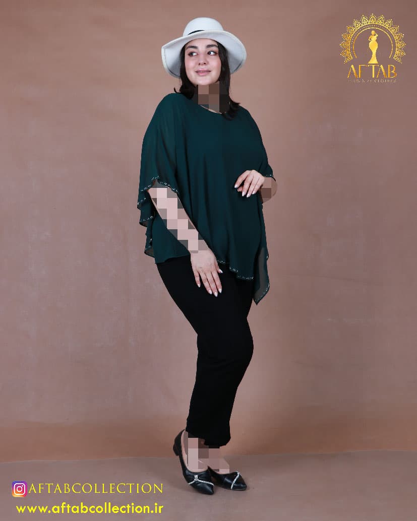 شومیز حریر دو تیکه برش دار سایزبزرگ 6048 — تصویر ۶