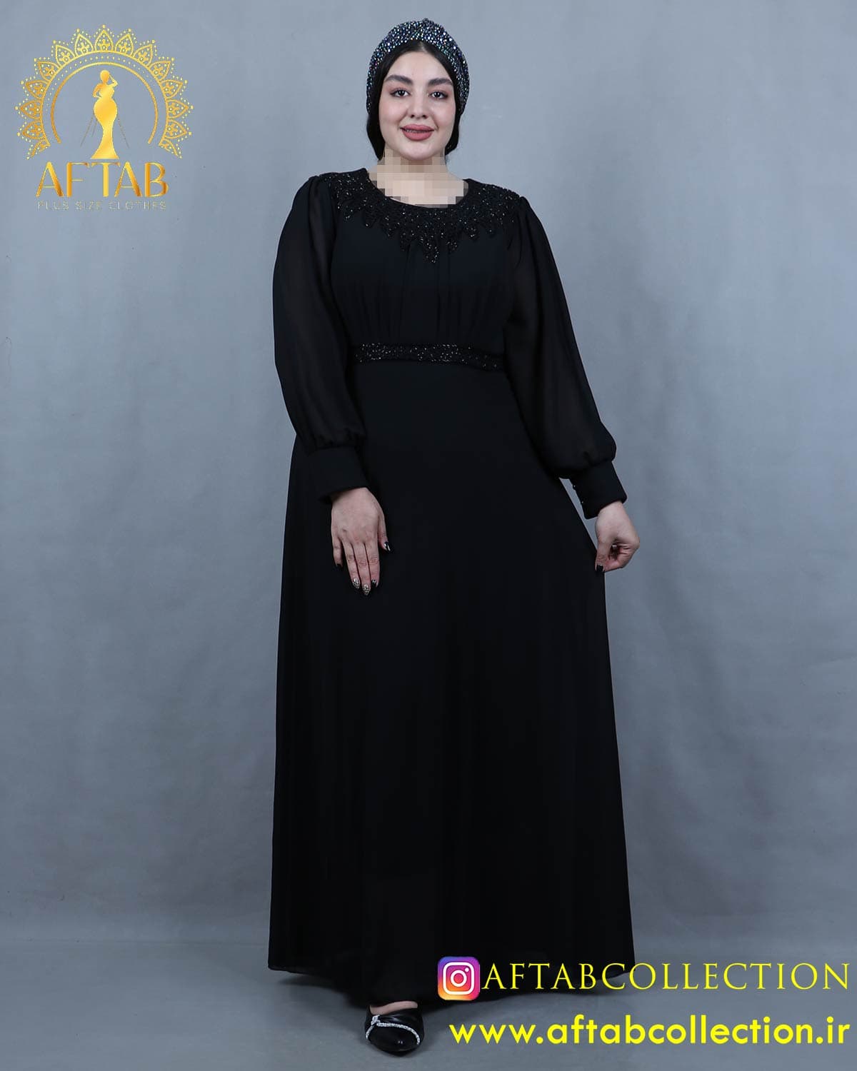 پیراهن مجلسی چیندار منجوق دوزی سایزبزرگ 6004 — تصویر ۲