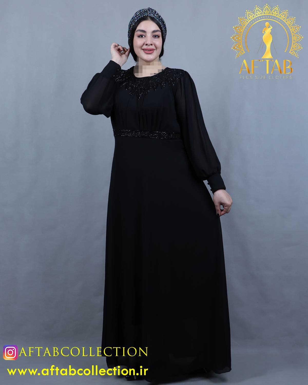 پیراهن مجلسی چیندار منجوق دوزی سایزبزرگ 6004 — تصویر ۳