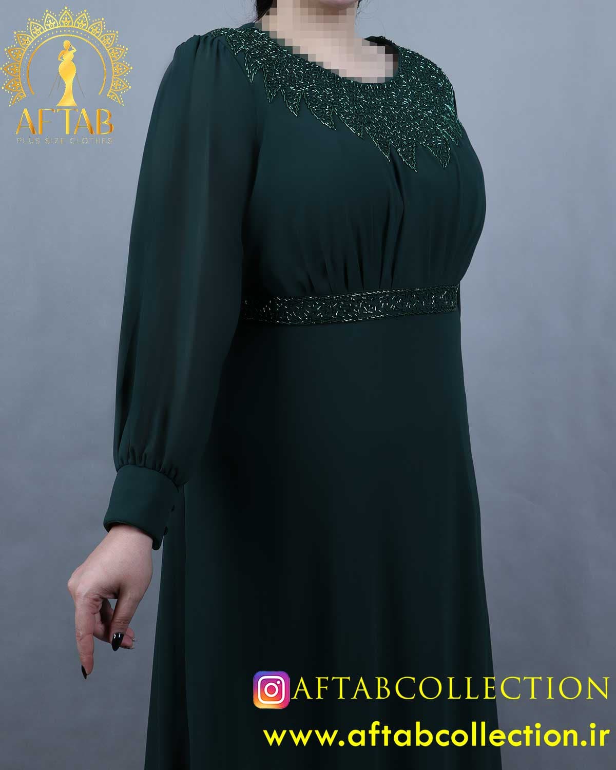 پیراهن مجلسی چیندار منجوق دوزی سایزبزرگ 6004 — تصویر ۶