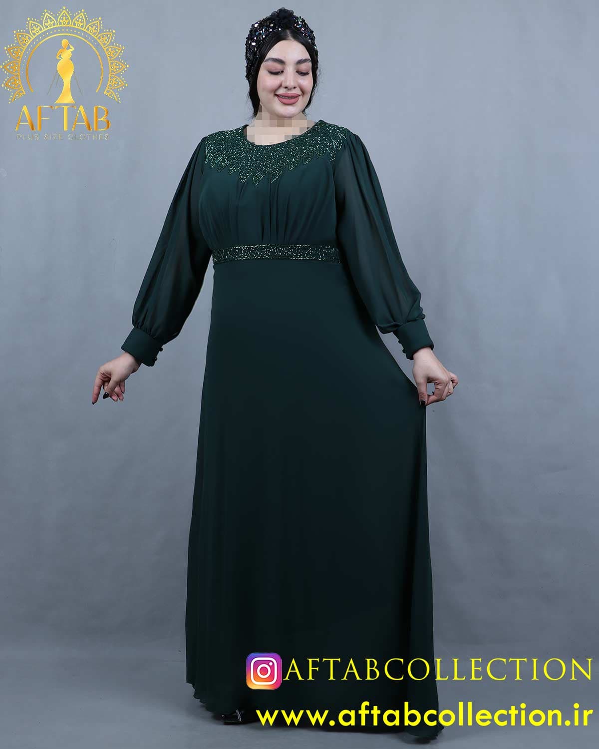 پیراهن مجلسی چیندار منجوق دوزی سایزبزرگ 6004 — تصویر ۸