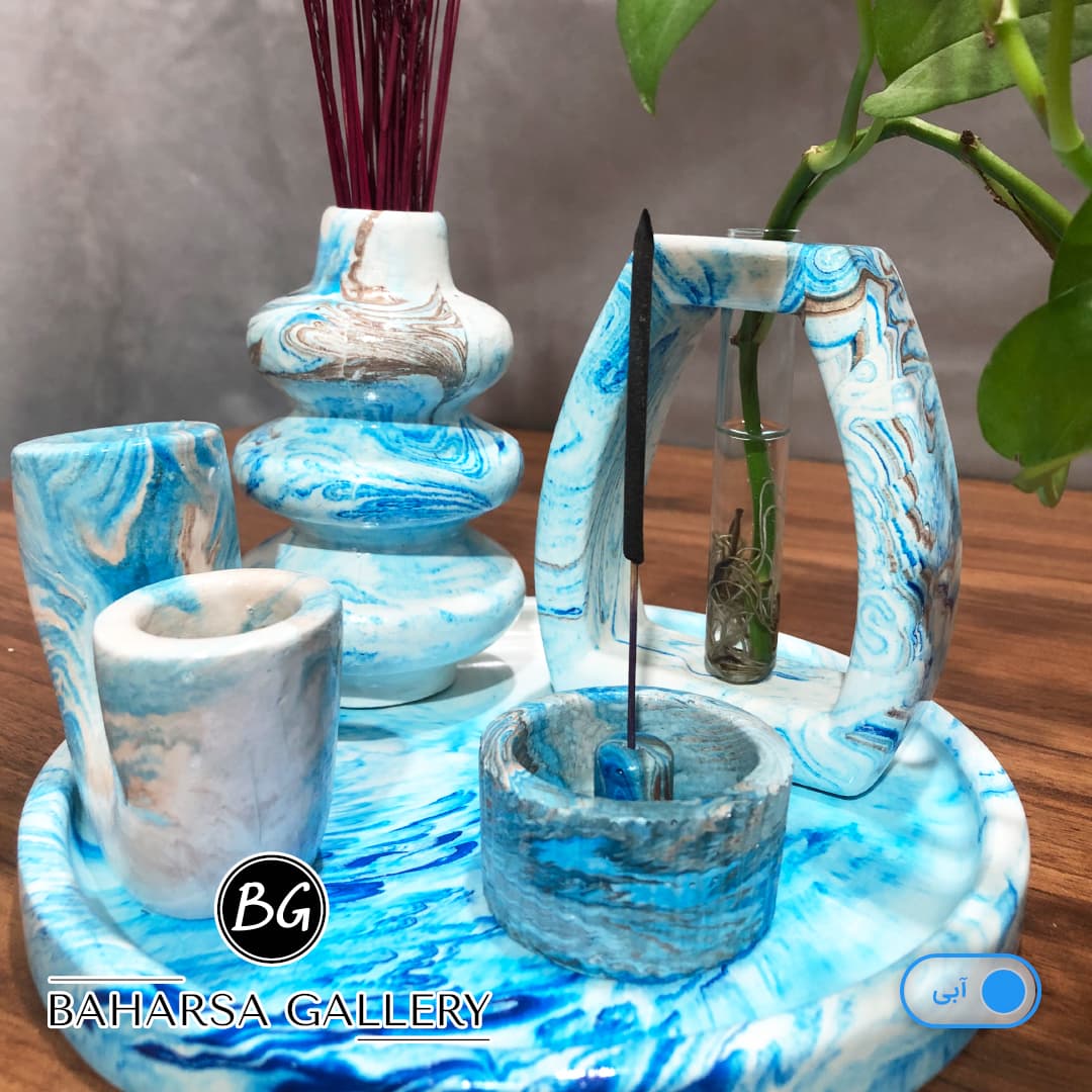 ست تزئینی آبی رگه دار(ابر و بادی) بهارسا مدل 01 — تصویر ۲