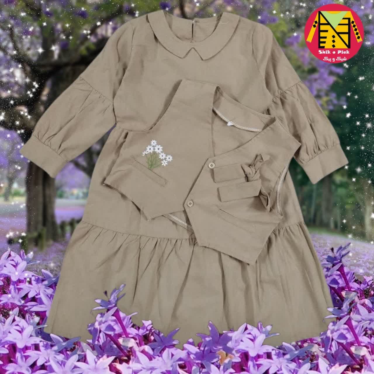 ژیله سارافون مجلسی پاپیون گلدوزی بوته گل سایز بزرگ دخترانه (8 تا 15 سال) — تصویر ۶