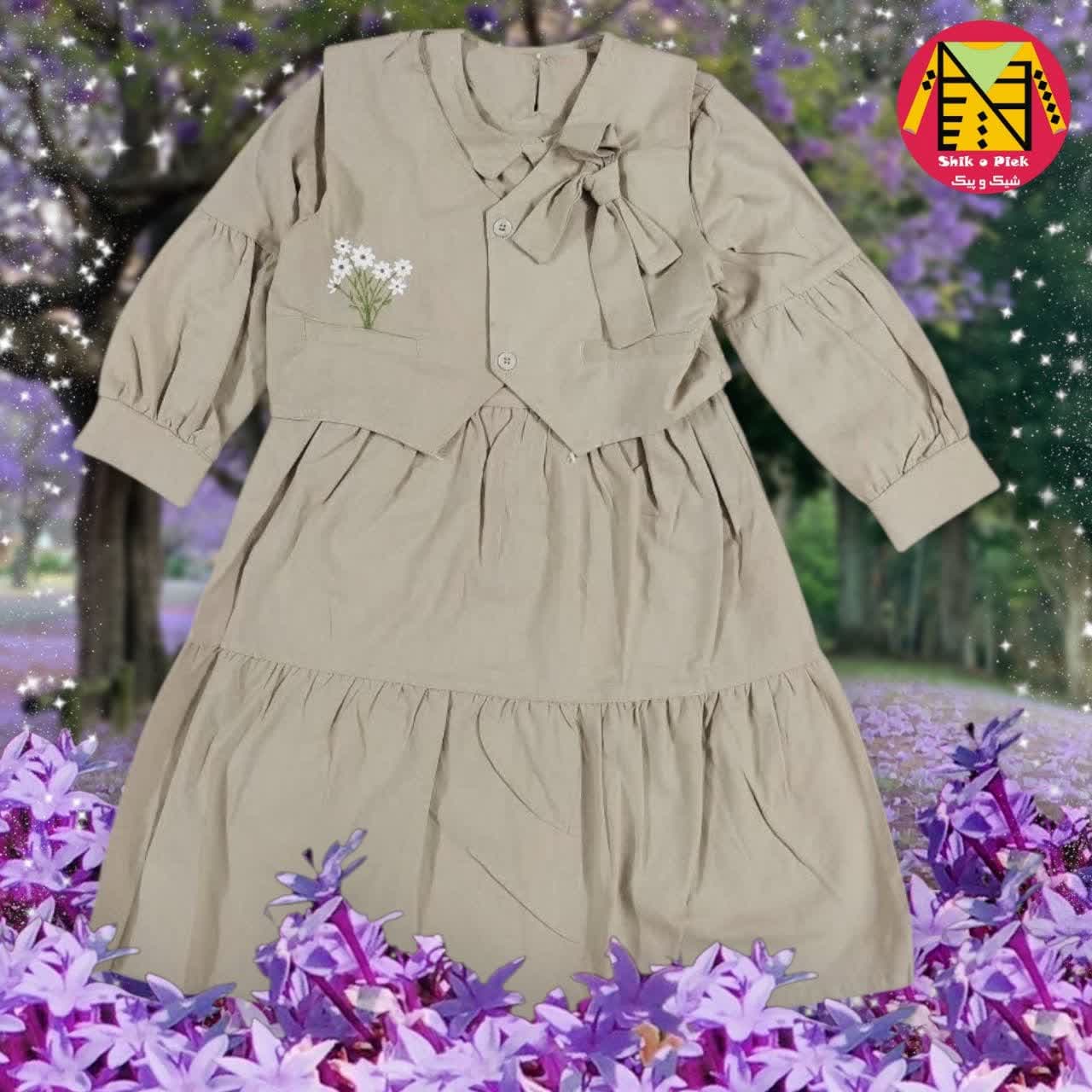 ژیله سارافون مجلسی پاپیون گلدوزی بوته گل سایز بزرگ دخترانه (8 تا 15 سال) — تصویر ۵