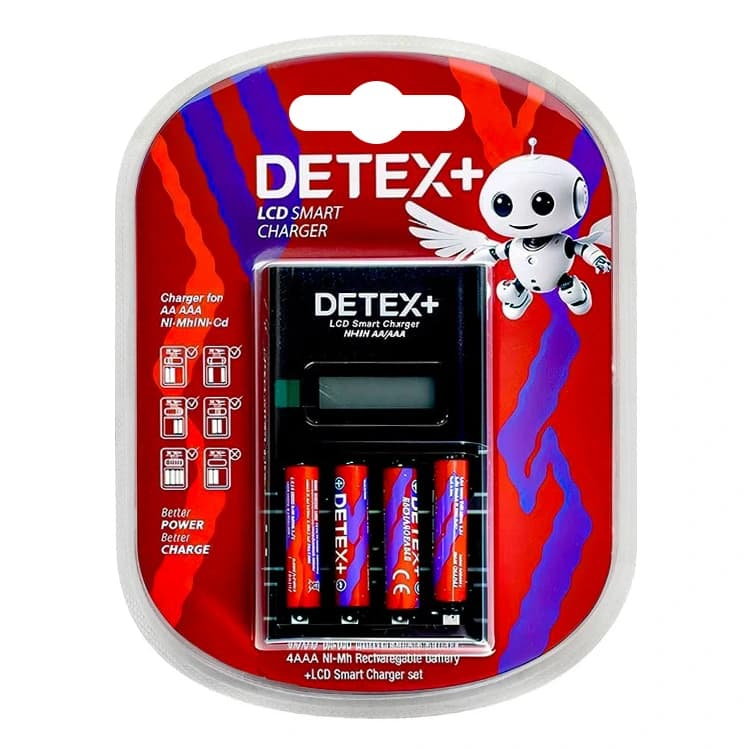 شارژر باتری DETEX مدل LCD به همراه باتری نیم قلمی شارژی