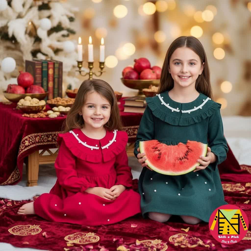 سارافون مجلسی مخمل کبریتی درجه یک مروارید پانچی یقه ب ب دخترانه (4 تا 11 سال)