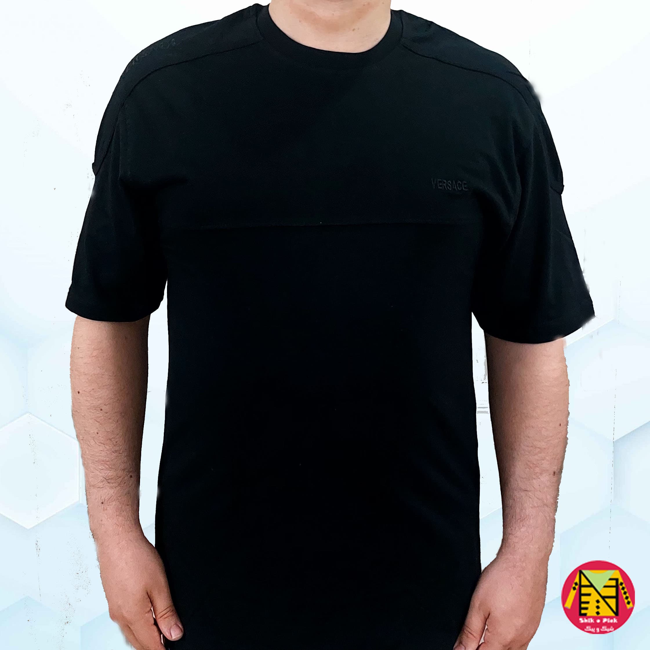 تیشرت مشکی یقه گرد نخ پنبه گلدوزی versace مردانه (سایز XL)