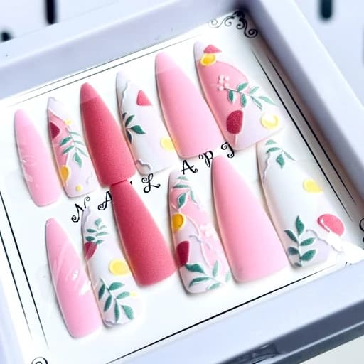 ناخن کره ای پینترستی فانتزی کیوت مخملی برجسته سه بعدی بادومی طرح خاص و وارداتی همراه چسب دوبر — تصویر ۴