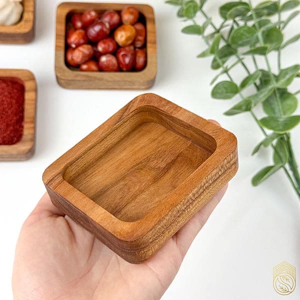 کاسه(پیاله) چوبی کوچک مستطیلی sh530 — تصویر ۳