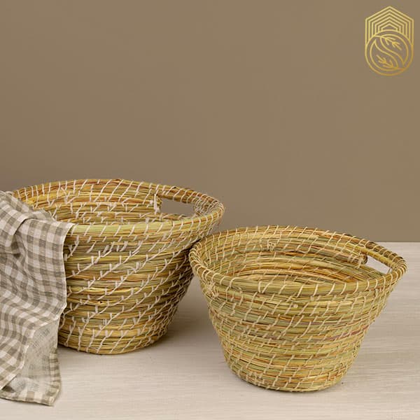 سبد حصیری دسته دار عریان بافت دوسایزی sh394 — تصویر ۵