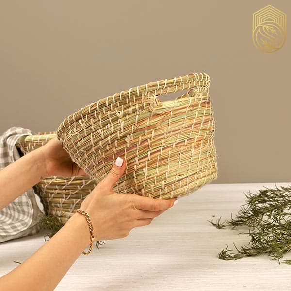 سبد حصیری دسته دار عریان بافت دوسایزی sh394 — تصویر ۳