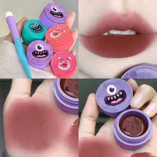 رژ لب بالشتی کرمی خمیری مات مخملی پینترستی فانتزی کیوت کارخانه هیولاها خرس تدی صورتی موس لب جامد — تصویر ۳