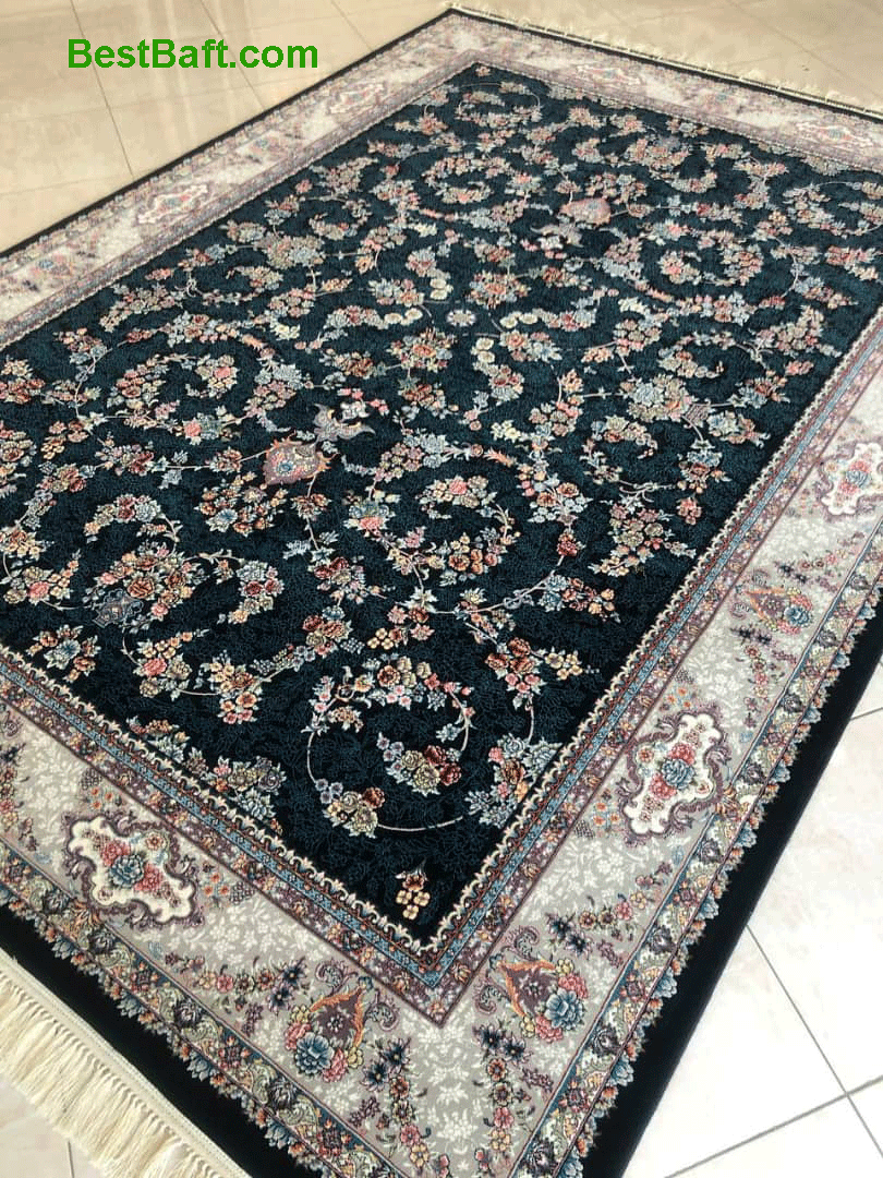 فرش کاشان افشان فروزان ۷۰۰ شانه سرمه ای