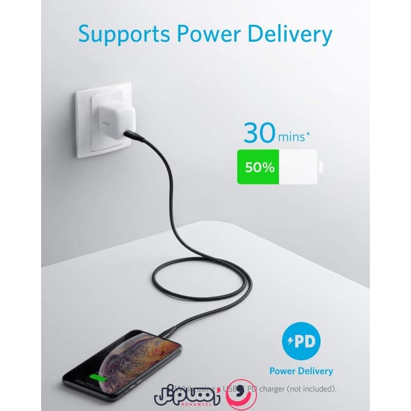 کابل تبدیل Type-C به لایتنینگ انکر مدل Anker PowerLine+ II A8652 طول 0.9 متر — تصویر ۷