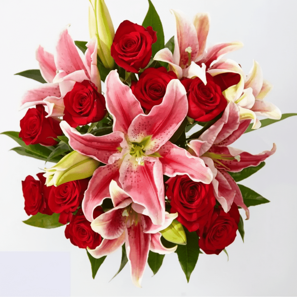 دسته گل سوسن و رز شکفته کد57(آمریکا)