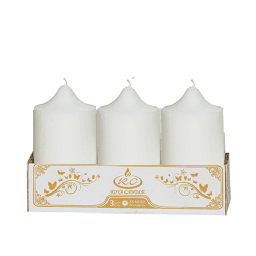 شمع استوانه ای قطر 6 سفید متوسط بسته 3 عددی