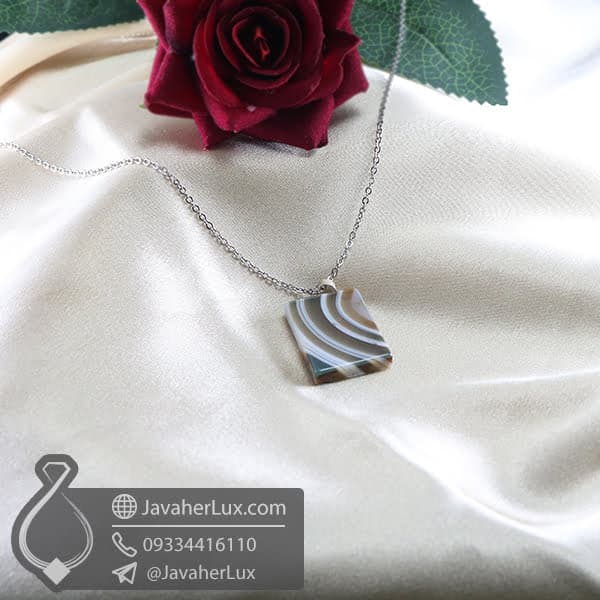 گردنبند سنگ عقیق سلیمانی _ کد : 400742 — تصویر ۲