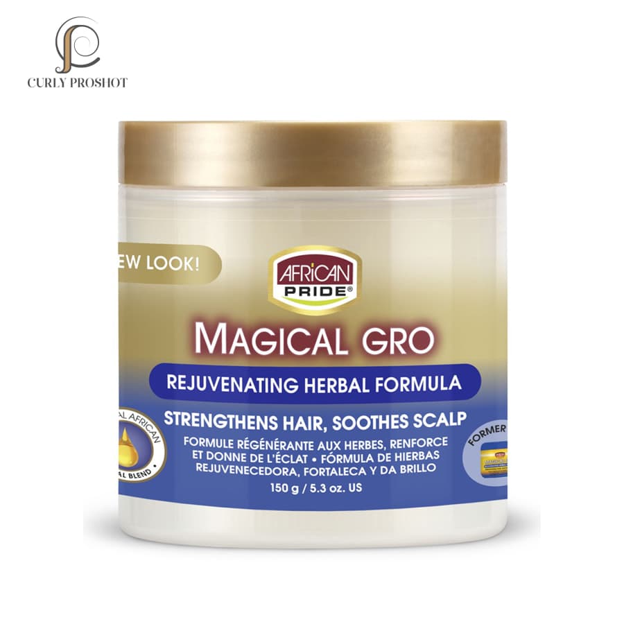 کرم روغن تقویت کننده مو و تسکین دهنده کف سر آفریکن پراید African Pride Magical Gro Rejuvenating Herbal Formula 150g