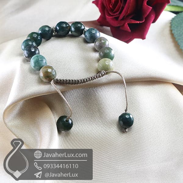 دستبند بافت عقیق خزه ای _ کد : 400717 — تصویر ۲