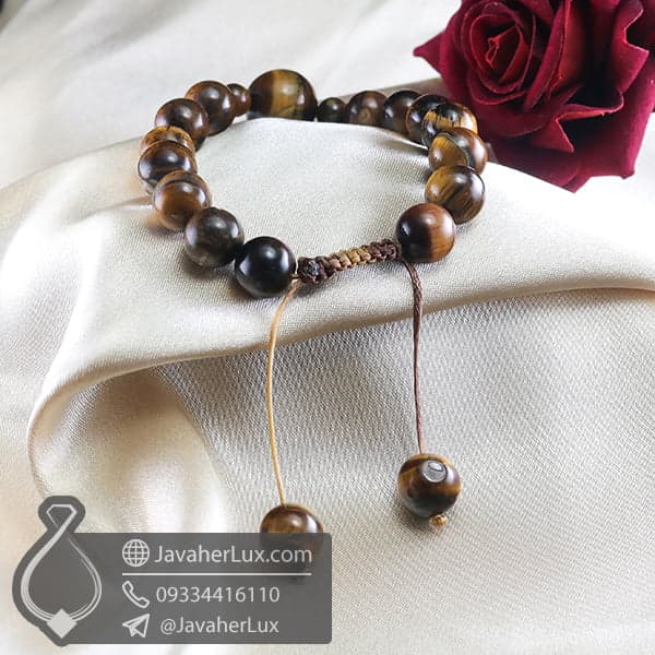 دستبند بافت سنگ چشم ببر _ کد 400708 — تصویر ۲