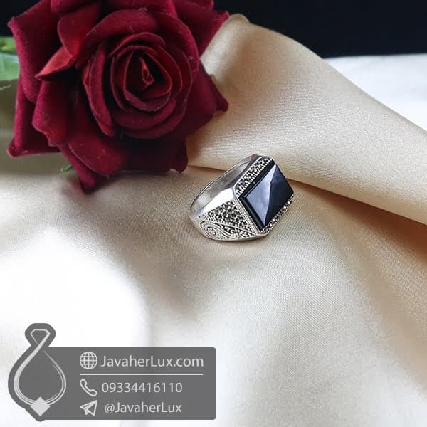 انگشتر نقره مردانه عقیق سیاه _ کد : 100724 — تصویر ۲