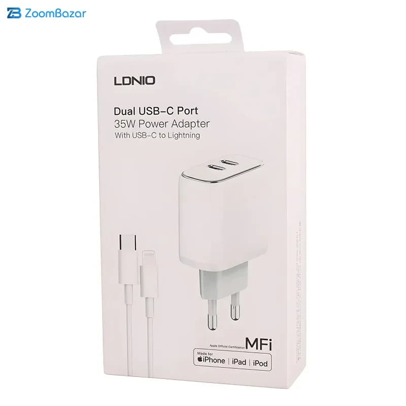 شارژر دیواری فست شارژ تایپ سی 2 پورت 35 وات الدنیو مدل A2528M — تصویر ۲