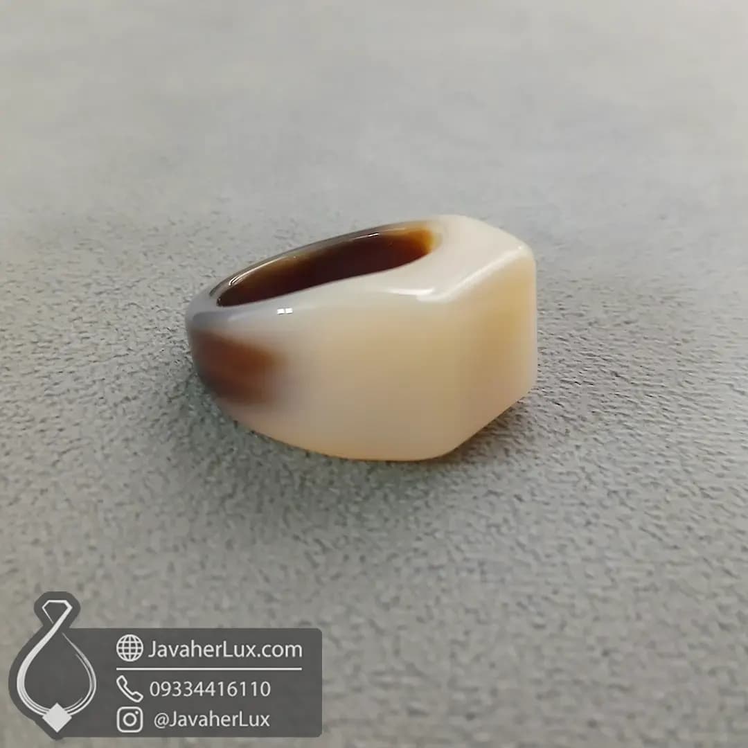 انگشتر تمام سنگ عقیق سفید جواهر لوکس _ کد : 400678 — تصویر ۵
