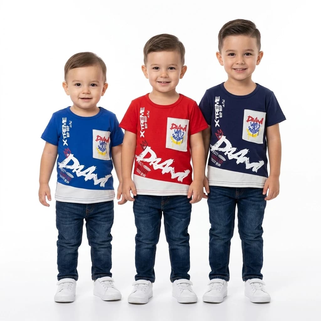 تیشرت پسرانه طرح نوشته و جیب چاپی سایز 1 تا 5 سال
