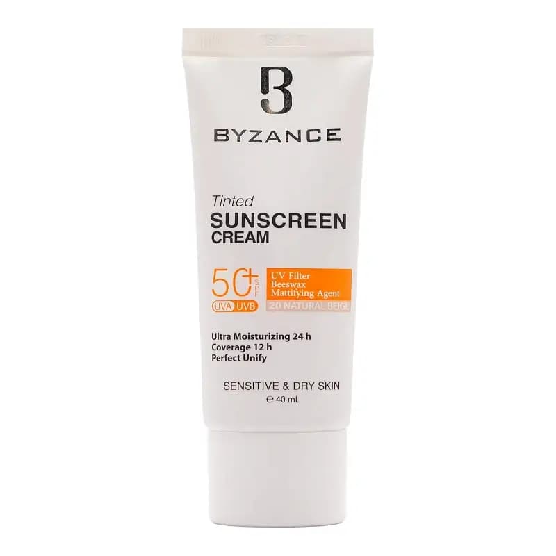 کرم ضد آفتاب رنگی بیزانس SPF50 شماره 20 بژ طبیعی مناسب پوست خشک و حساس حجم 40 میل