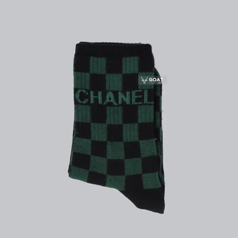 جوراب ساق بلند خفن سبز شطرنجی طرح CHANEL — تصویر ۳