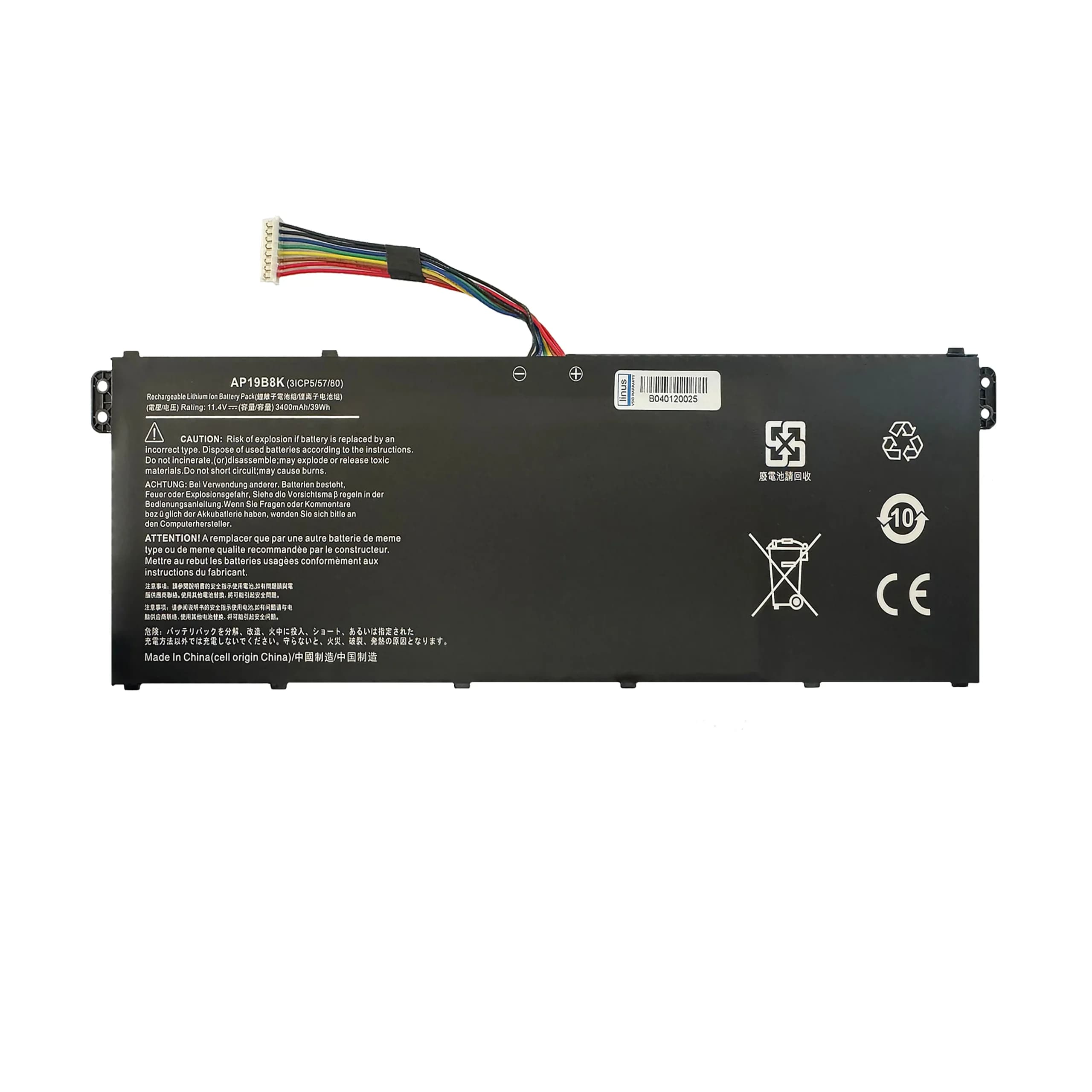 باتري لپ تاپ ايسر ACER Laptop Battery AP19B8K / 3400mAh / 39Wh / Compatible with Acer Aspire A514, A515, A715