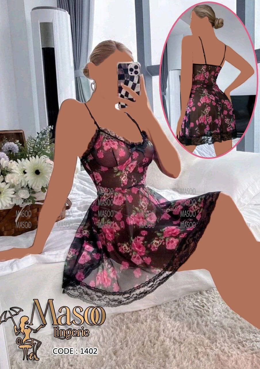 لباس خواب توری گلدار Masoo کد 1402 — تصویر ۲