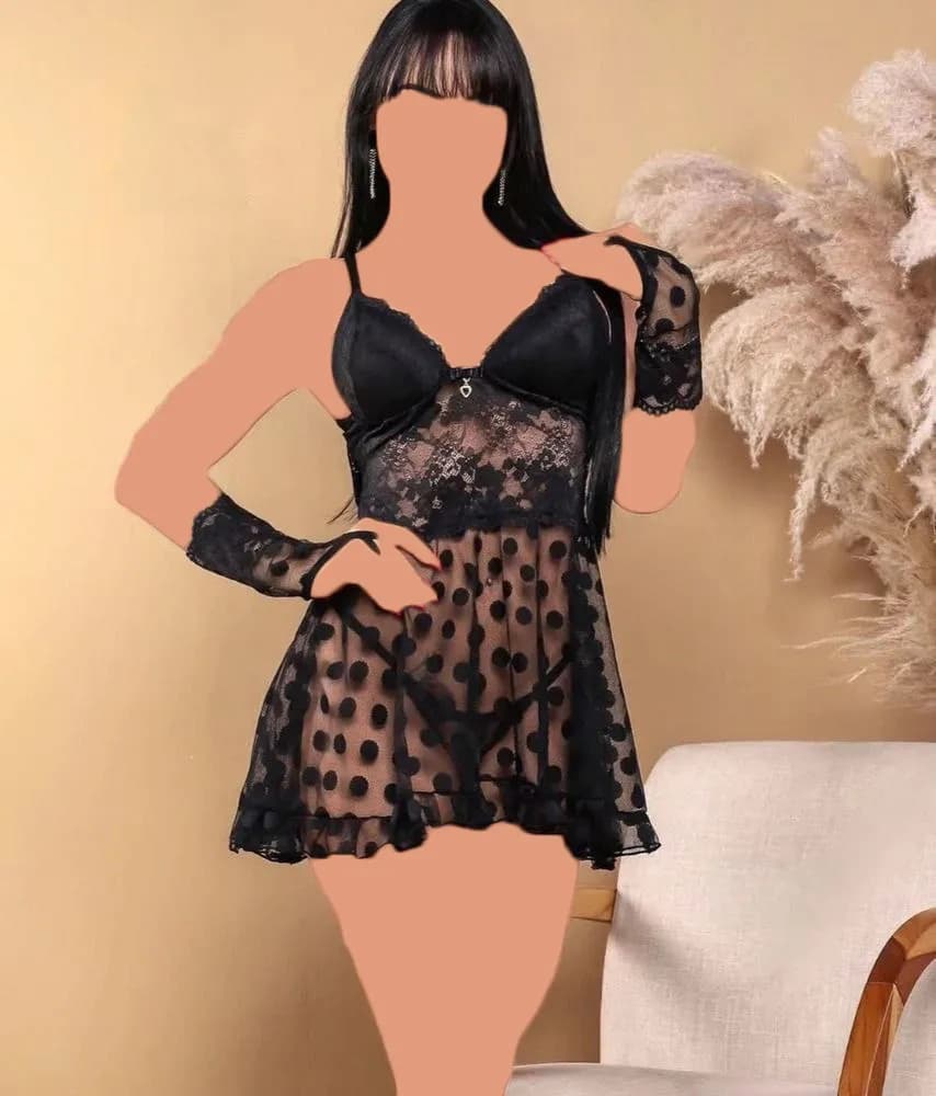لباس خواب توری سکهای کاپدار Queen کد 2037 — تصویر ۲