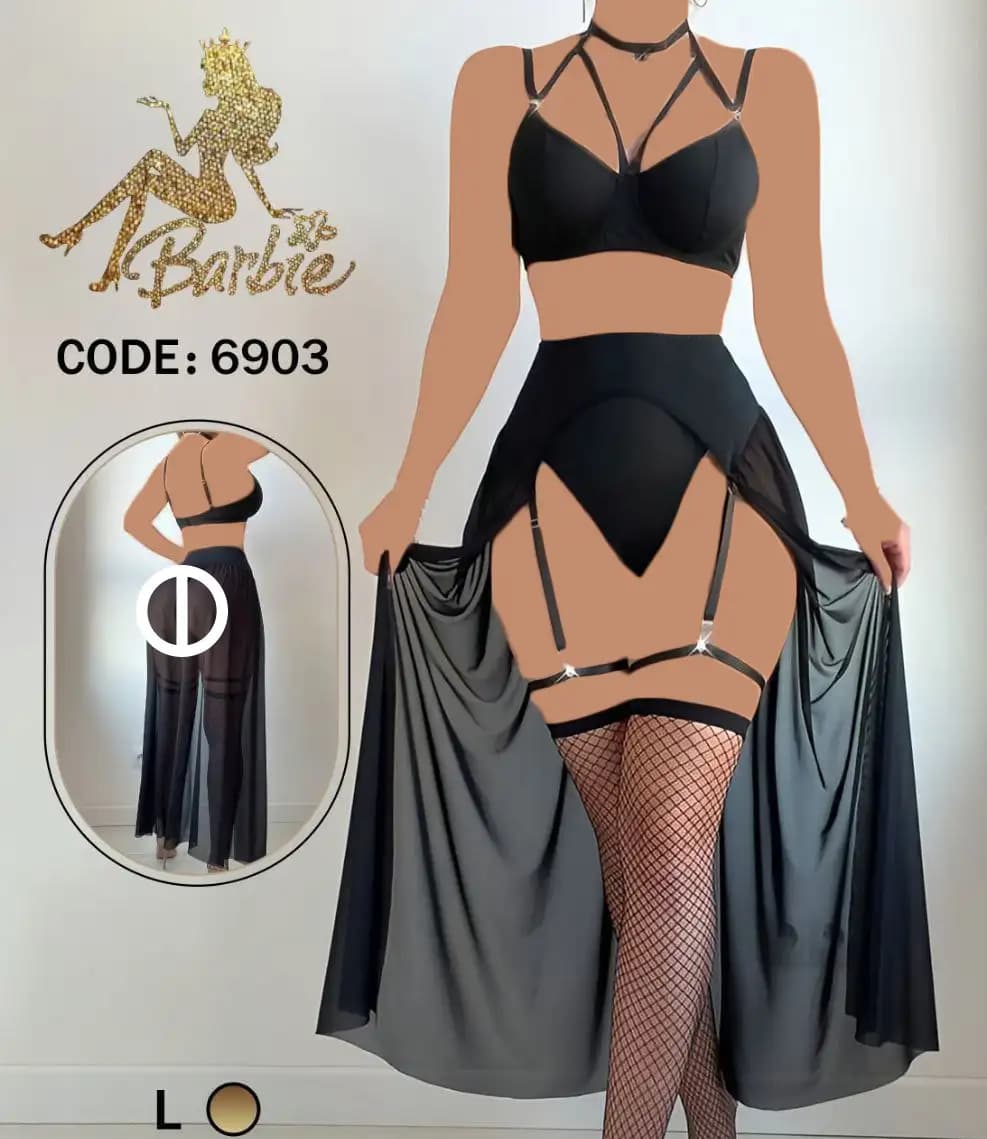 لباس خواب یا ست سوتین فنردار با دامن Barbie کد 6903 — تصویر ۲