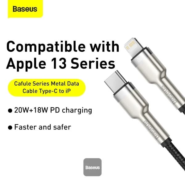 کابل تبدیل USB-C به لایتنینگ باسئوس مدل Metal Data 20W طول 1 متر — تصویر ۲