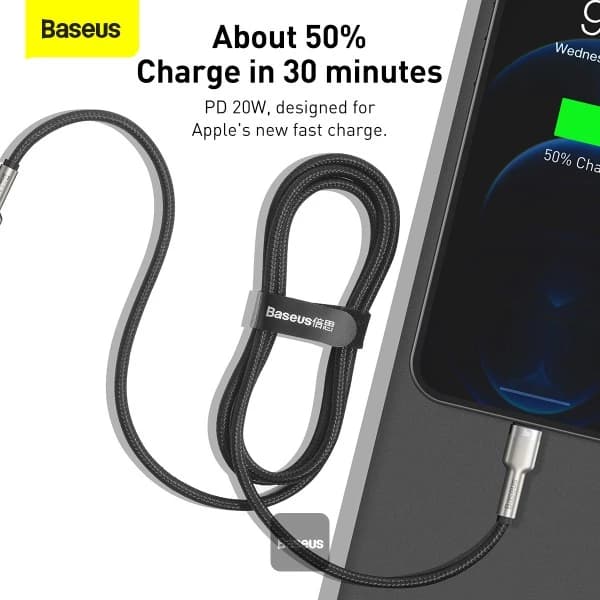 کابل تبدیل USB-C به لایتنینگ باسئوس مدل Metal Data 20W طول 1 متر — تصویر ۷