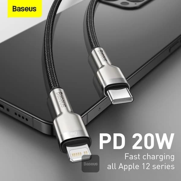 کابل تبدیل USB-C به لایتنینگ باسئوس مدل Metal Data 20W طول 1 متر — تصویر ۶