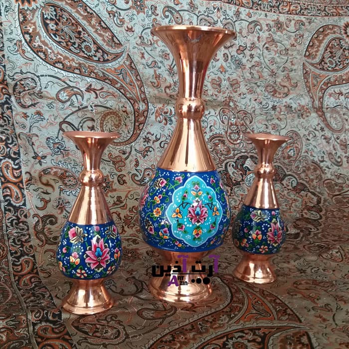 گلدان مسی میناکاری نقاشی اصفهان صراحی ۲۵ سانتی – کد : ۱۳۵۱ — تصویر ۲