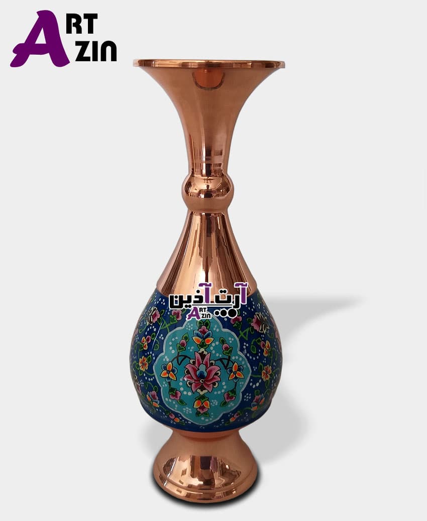 گلدان مسی میناکاری نقاشی اصفهان صراحی ۲۵ سانتی – کد : ۱۳۵۱