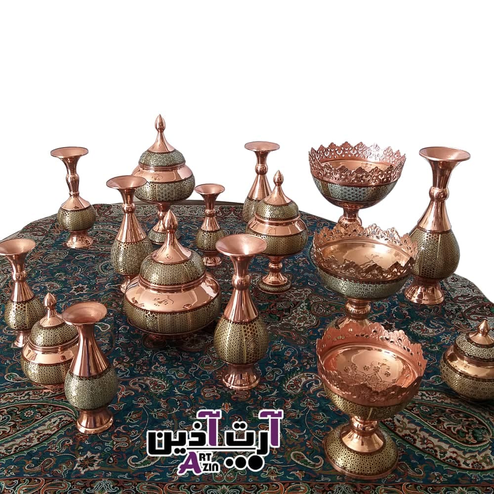 آجیل خوری مسی پایه دار خاتم کاری اصفهان ممتاز کوچک 14 سانتی – کد : ۱۴۱۳ — تصویر ۳