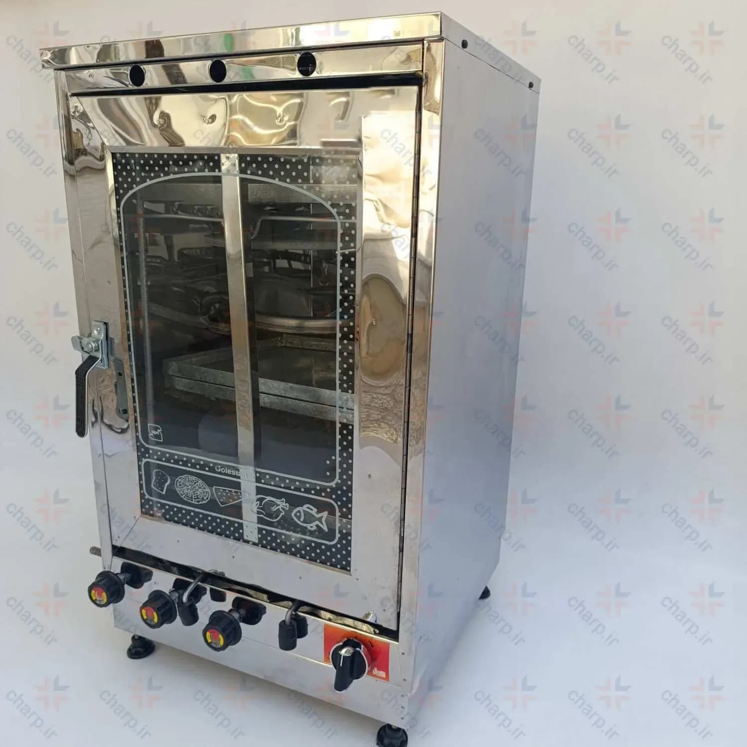 تنورگازی تمام استیل ورق دوجداره ارتفاع 80 با جوجه گردان + تایمر دوچدن 4~6سینی کد837T (فیلم دارد) — تصویر ۲