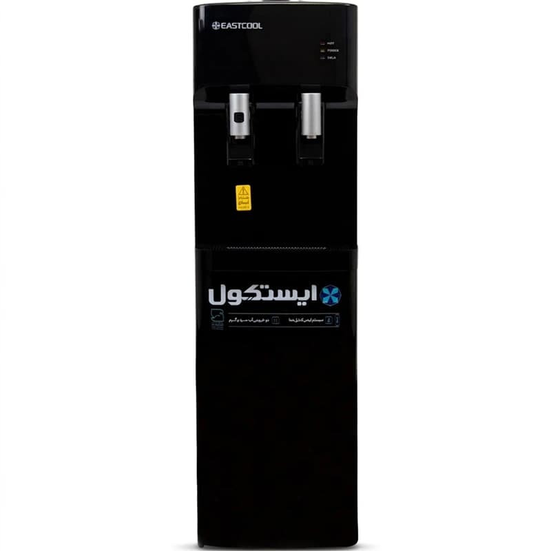آبسردکن ایستکول مدل SB445، با ورودی آب از منبع بالا، دارای خروجی آب سرد و گرم، قفل محافظ آب داغ و بدنه فولاد کربن خودرنگ