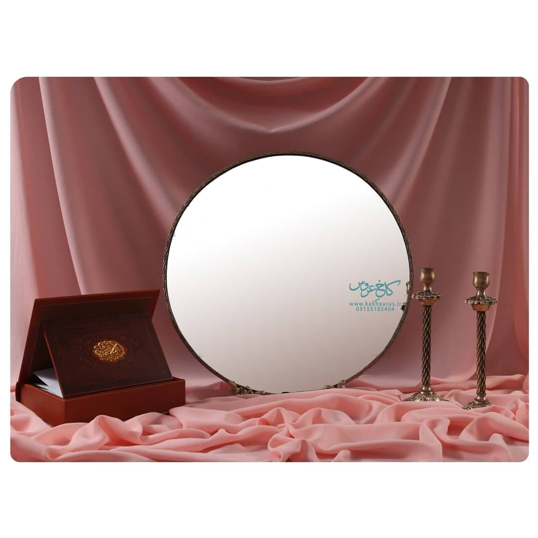 آینه و شمعدان برنجی عروس مدل دایره آنتیک نیکو – 40