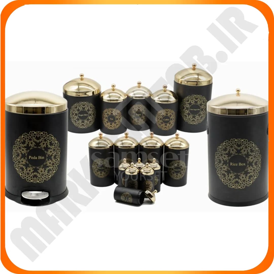 سرویس آشپزخانه 17 پارچ گاردنیا مشکی درب طلایی40209002 سام ست