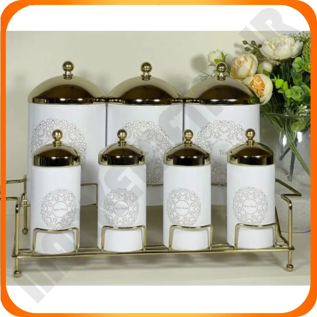 پک سرویس جا ادویه 8 پارچ سفید درب طلایی گاردنیا 40104013 سام ست