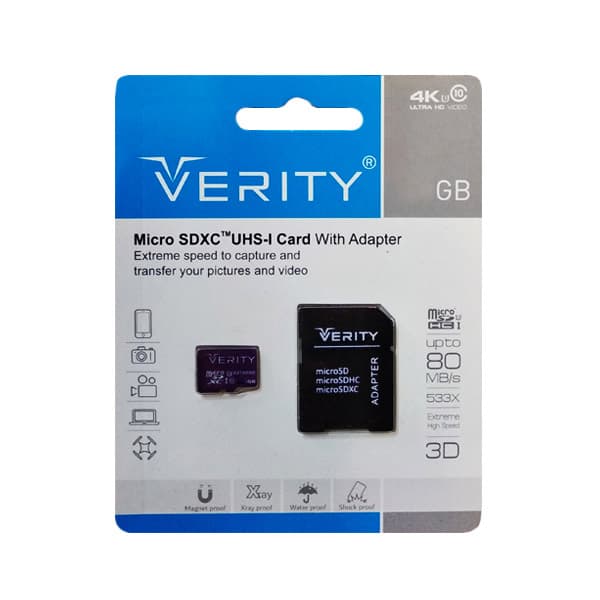 مموری میکرو MICRO SD وریتی VERITY مدل 80MB/s- CLASS-10 – U3 ظرفیت 64 گیگابایت