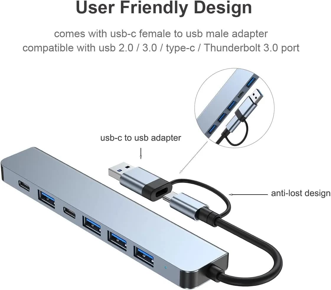 هاب یو اس بی 7 پورت تایپ سی USB C و USB A — تصویر ۶